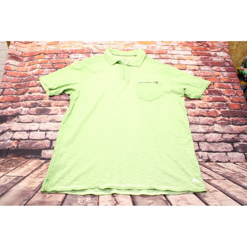 Tommy Bahama Island Crafted Green Polo Shirt Short Sleeve Size M 100% Cotton Mad